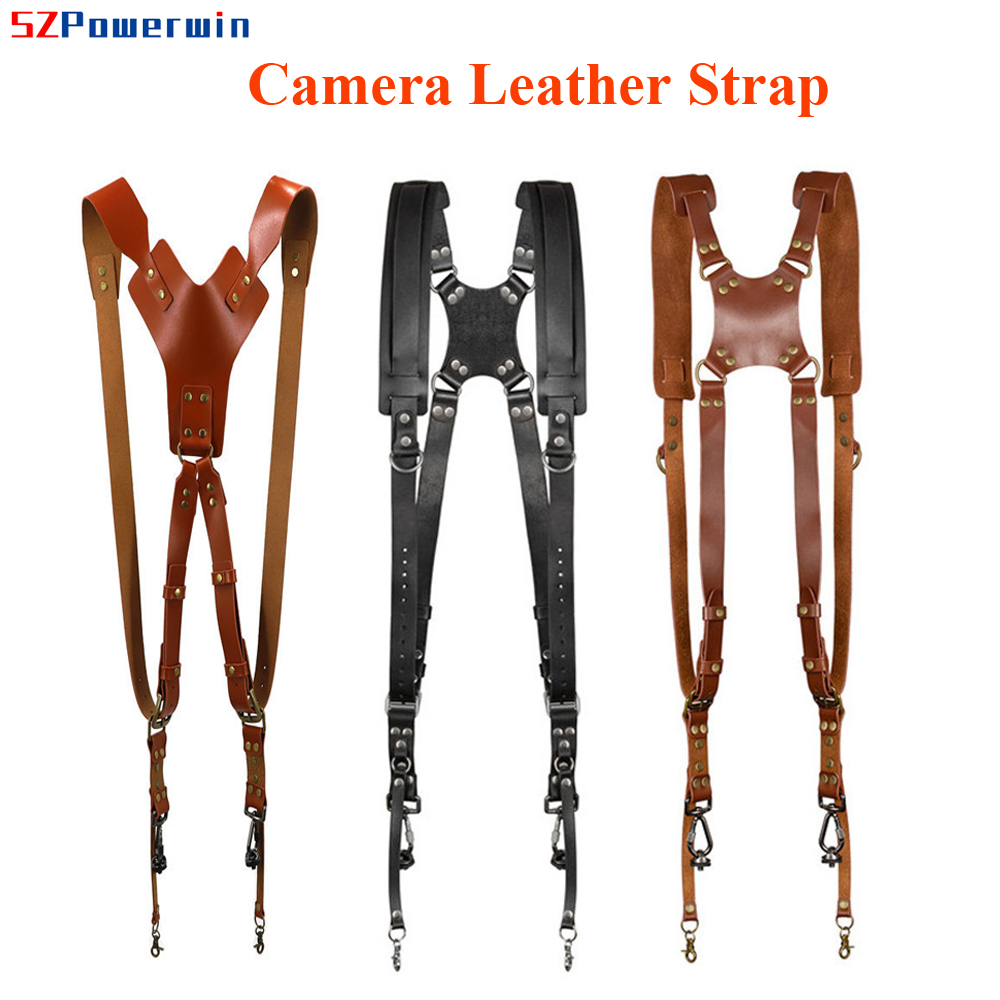 Camera Strap Leather - Powerwin Neues echtes Leder Dual-Kameragurt Einzel-Doppel-Hängeschlinge