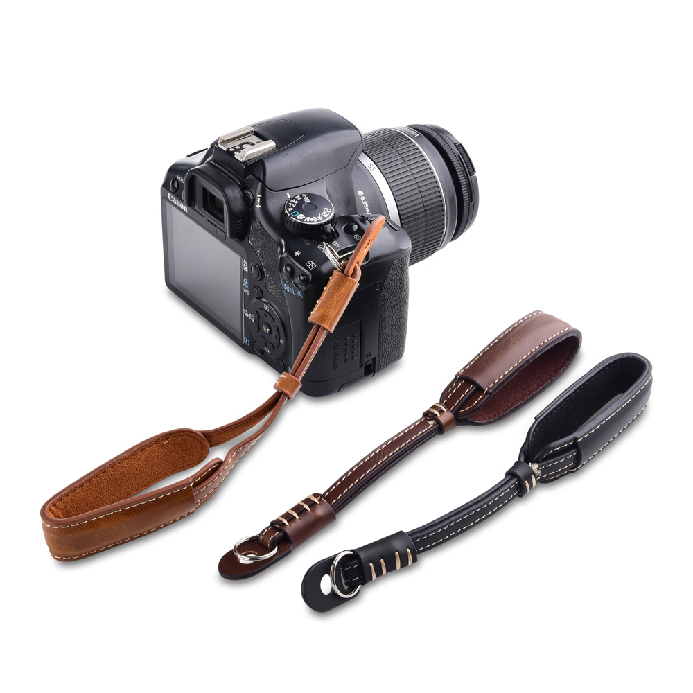 Camera Strap Leather - Kamera Leder Hand Grip Metall Ring